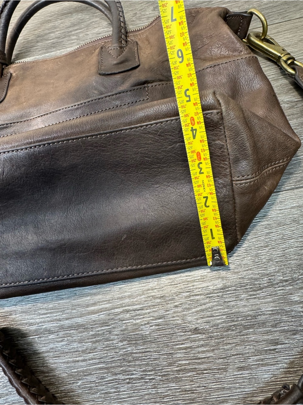 FRYE Dark Brown Leather Satchel with Braided Handles - Picture 11 of 12